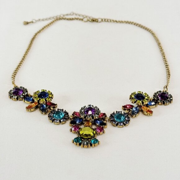 Vintage Necklace Colourful Costume Jewel Rhinestone Reversible Bridgerton Flower - Picture 1 of 6